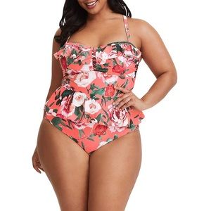Hawaiian Pink, Red and Green Floral Two Piece Swimsuit Size XXL